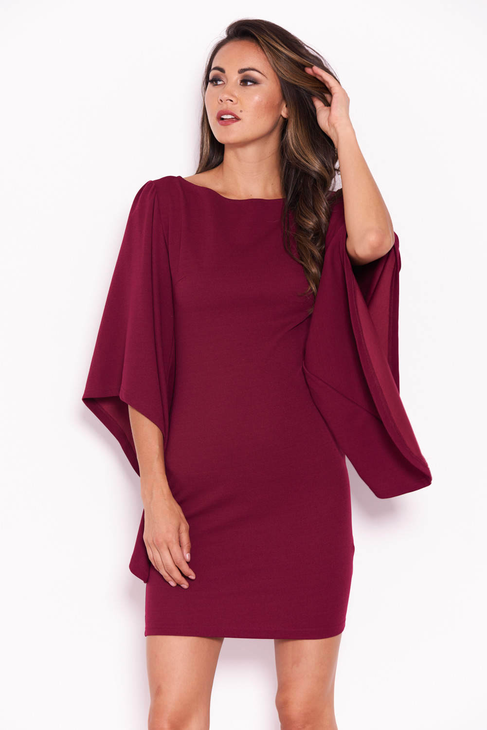 Plum Flare Sleeve Mini Dress