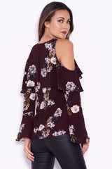 Plum Floral Cold Shoulder Top