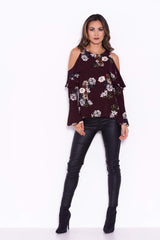 Plum Floral Cold Shoulder Top