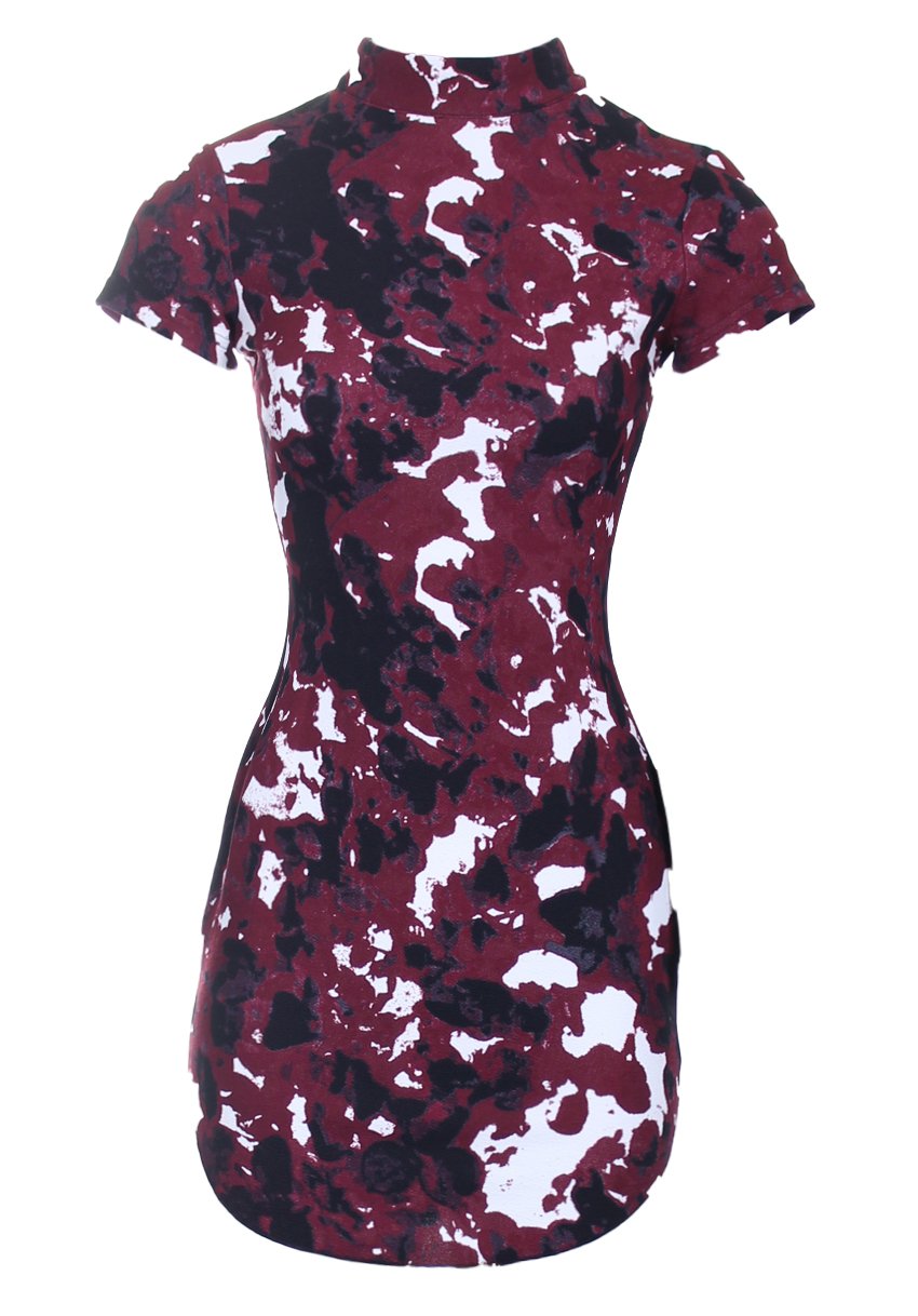 Plum Floral High Neck Mini Dress