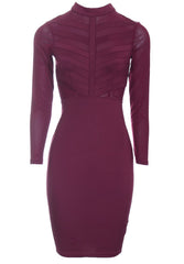 Plum High Neck Long Sleeved Midi Dress