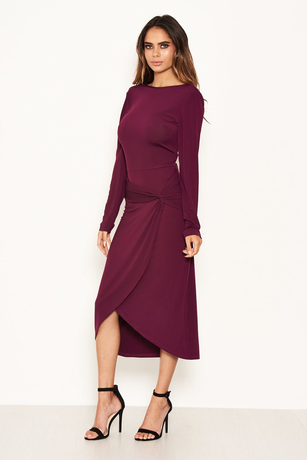 Plum Knot Front Bodycon Midi Dress