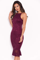 Plum Lace Fishtail Midi Dress