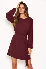 Plum Long Sleeve Belted Day Dress