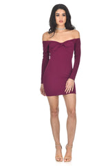 Plum Long Sleeve Off The Shoulder Midi Dress