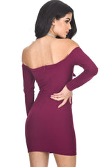Plum Long Sleeve Off The Shoulder Midi Dress