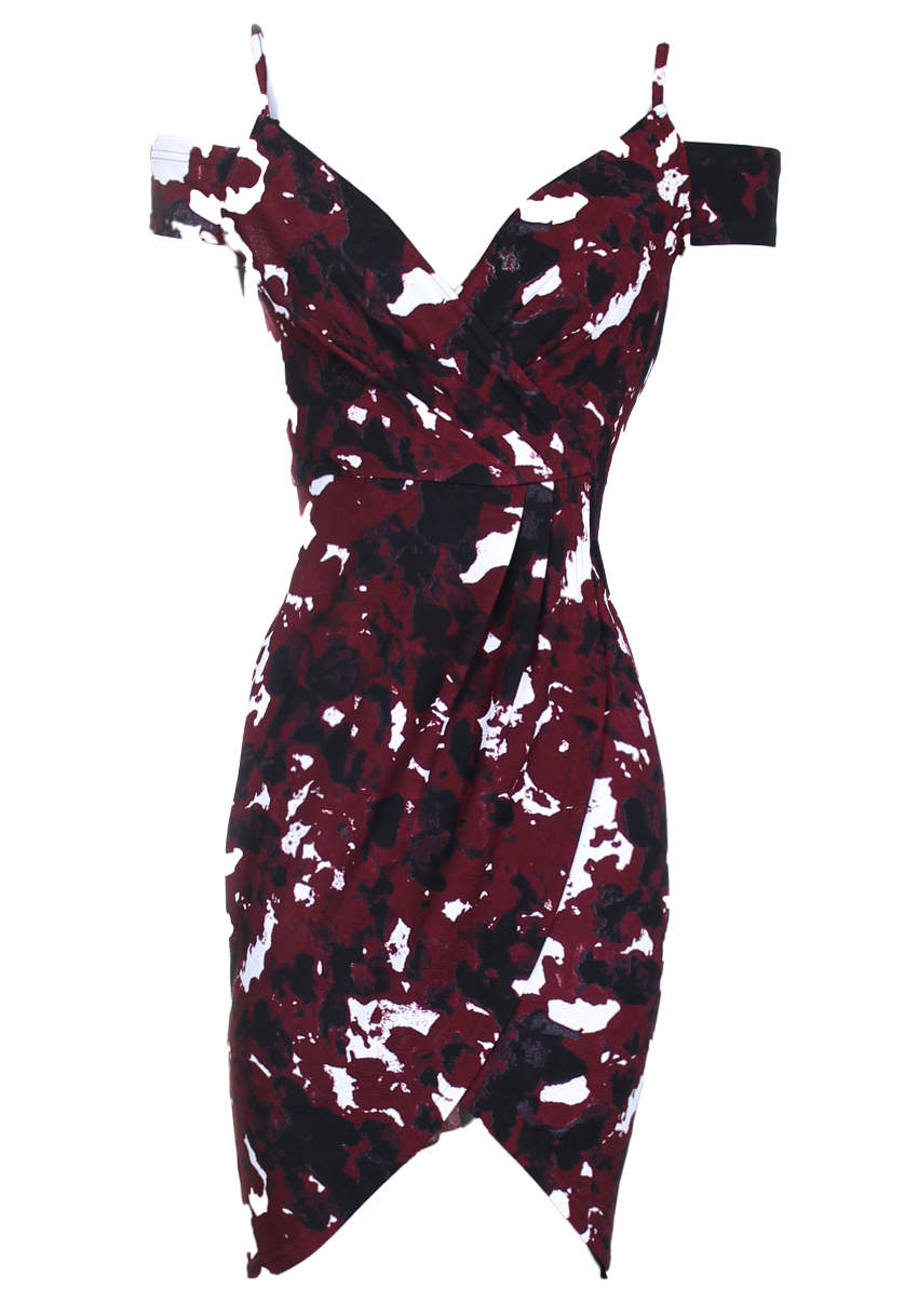 Plum Off The Shoulder Strappy Wrap Midi Dress