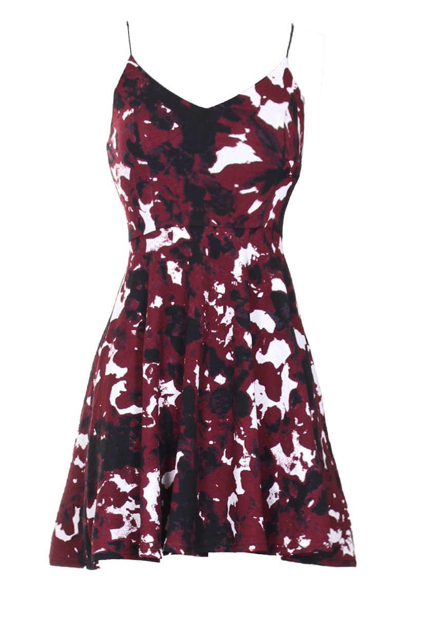Plum V-Neck Printed Strappy Skater Dress