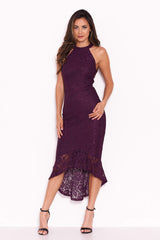 Plum Racer Neck Fishtail Dress