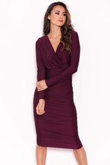 Plum Ruched Wrap Dress