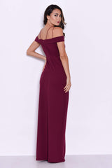Plum Strappy Off The Shoulder Side Split Maxi Dress