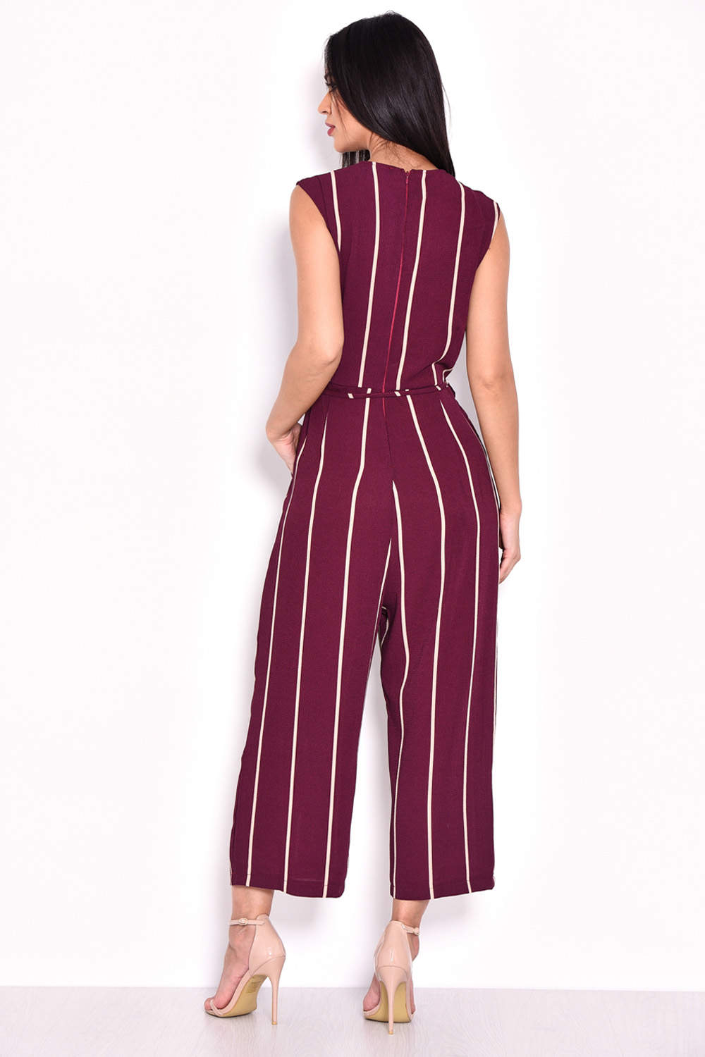 Plum Striped Culotte Jumpsuit