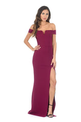 Plum V Front Bardot Side Split Maxi Dress