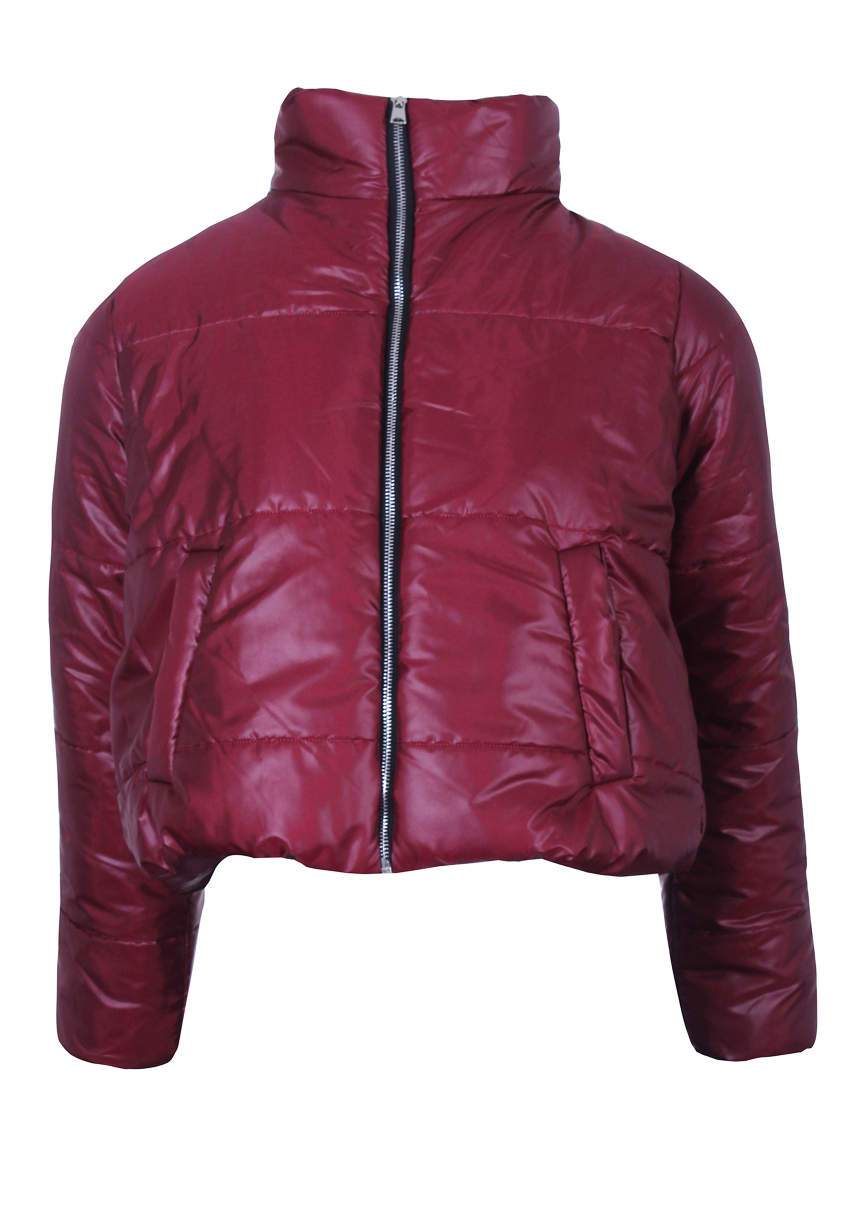 Plum Wet Look Puffer Jacket