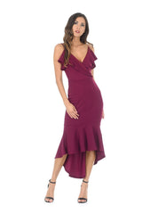 Plum Wrap Fishtail Midi Dress