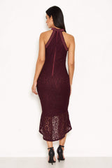 Plum Lace Choker Neck Dress