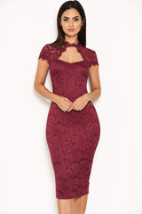 Plum Lace Open Back Bodycon Midi Dress