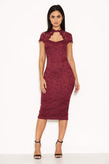 Plum Lace Open Back Bodycon Midi Dress