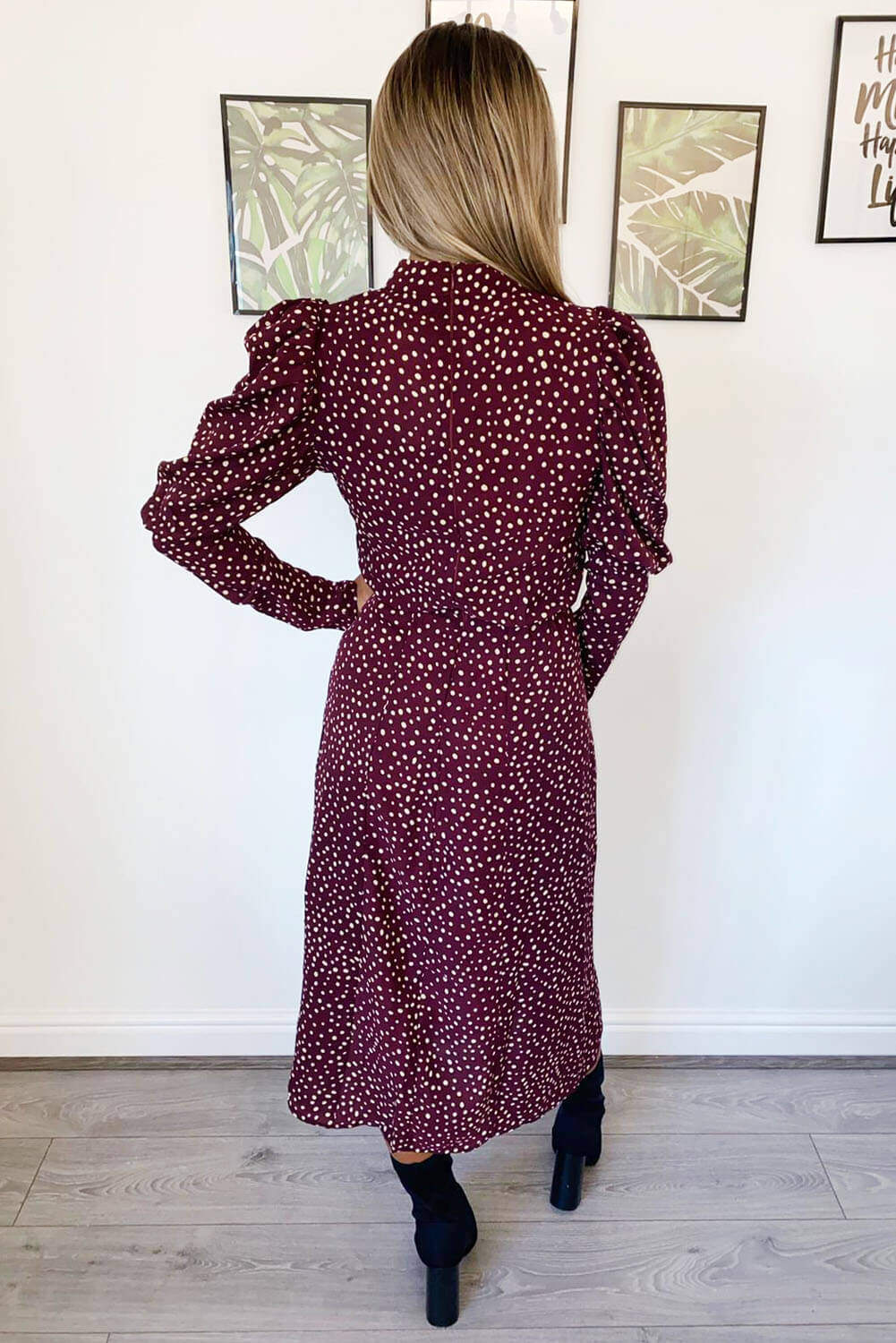 Plum Spotty High Neck Midi Dress