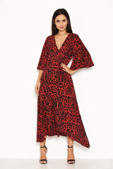 Red Leopard Printed Maxi Dress