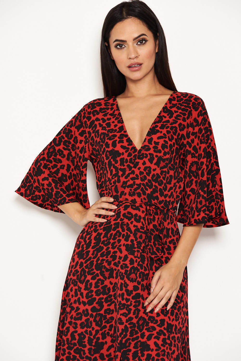 Red Leopard Printed Maxi Dress