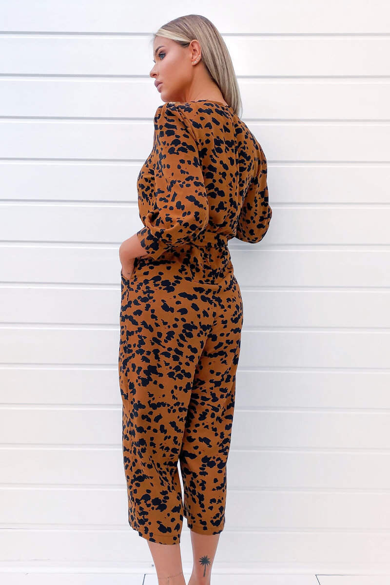 Rust Animal Printed Long Sleeve Jumpsuit