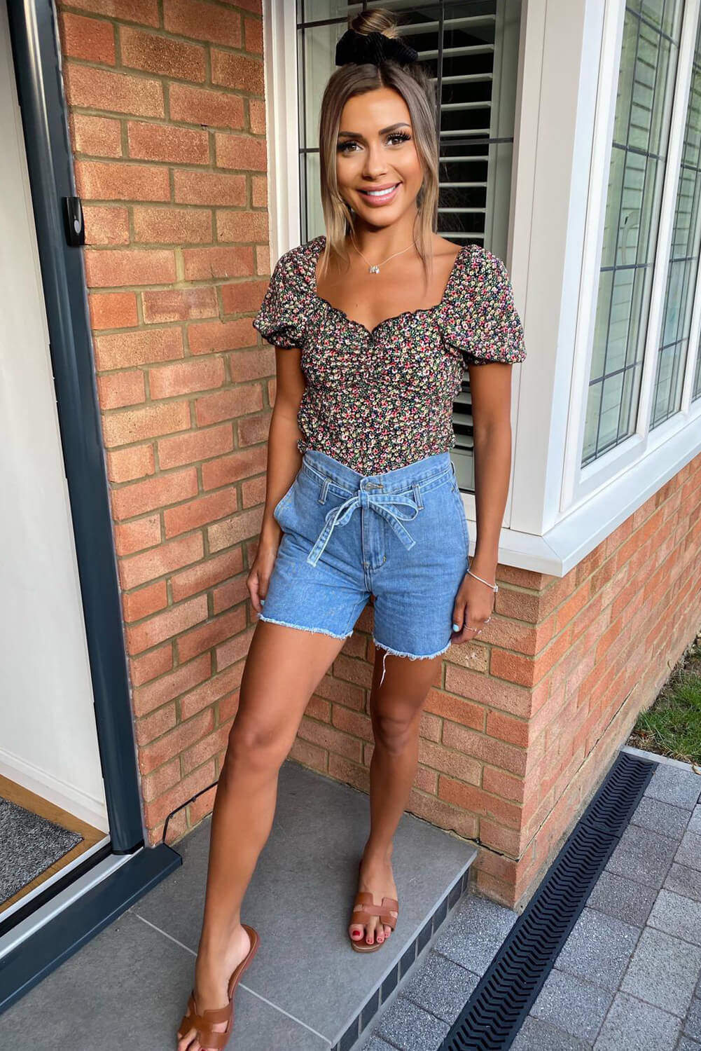 Multi Floral Printed Square Neck Top