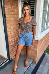 Multi Floral Printed Square Neck Top