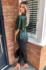 Teal Leopard Print Satin Flared Blouse