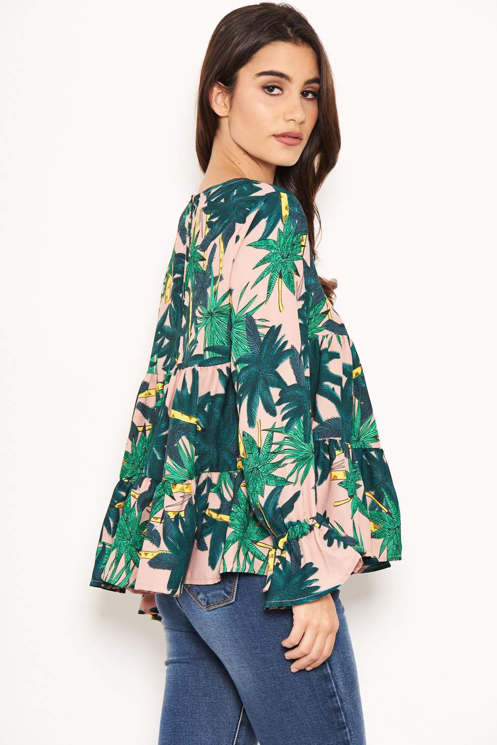Tropical Printed Peplum Tiered Top