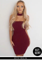 Wine Choker Bodycon Dress