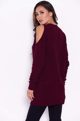 Wine Chenille Jumper With Cold Shoulder