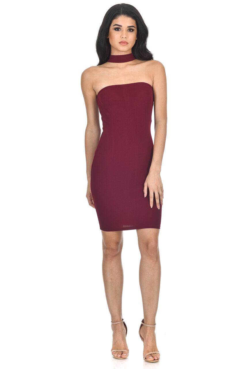 Wine Choker Bodycon Dress
