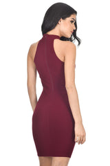 Wine Choker Bodycon Dress