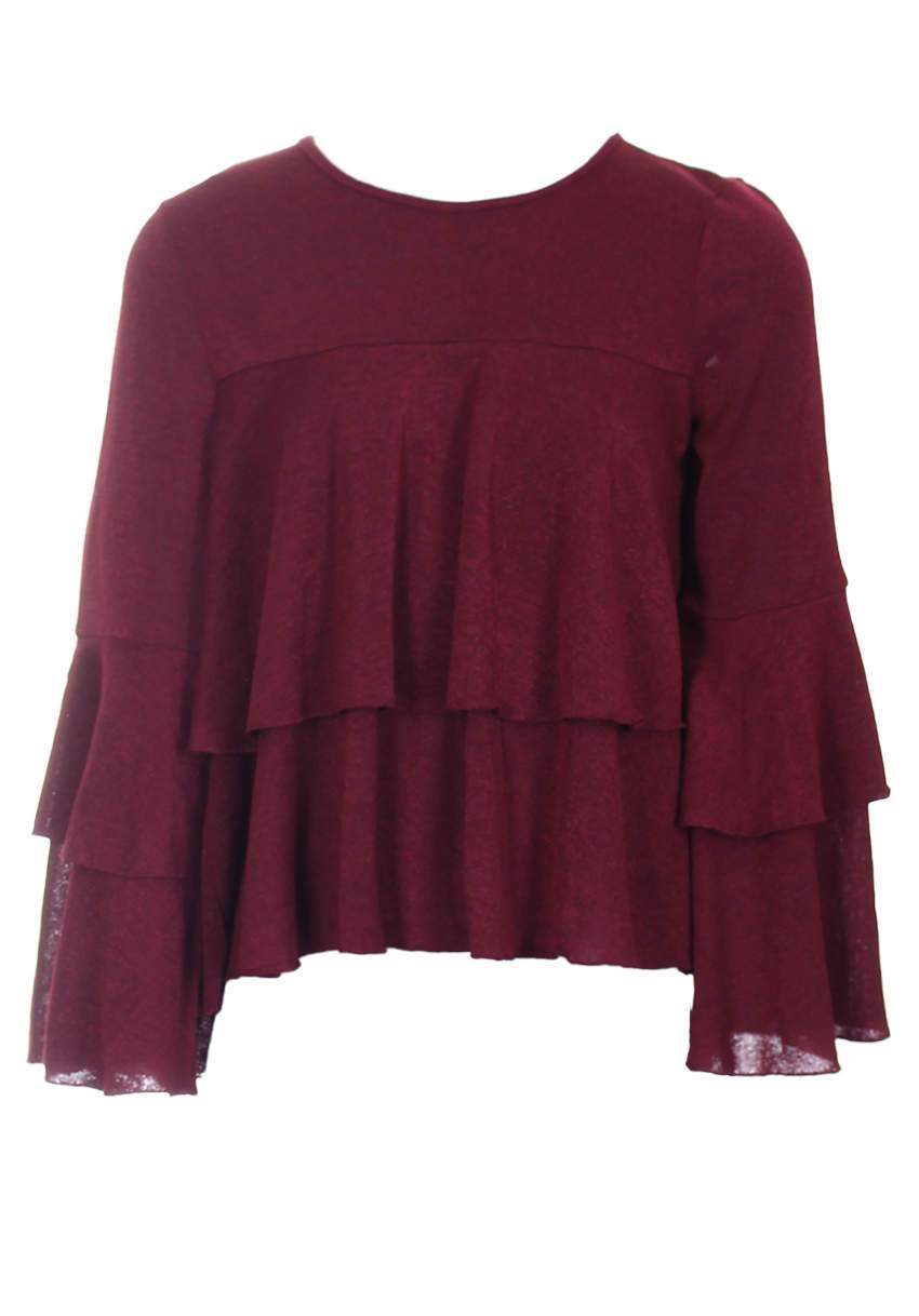Wine Frill Long Sleeve Jumper