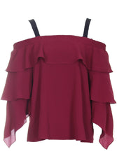 Wine Off The Shoulder Frill Top