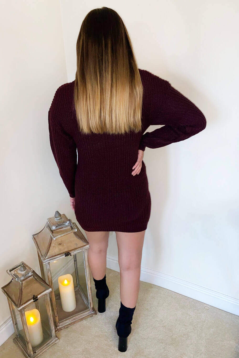 Wine Roll Neck Knit Jumper Dress