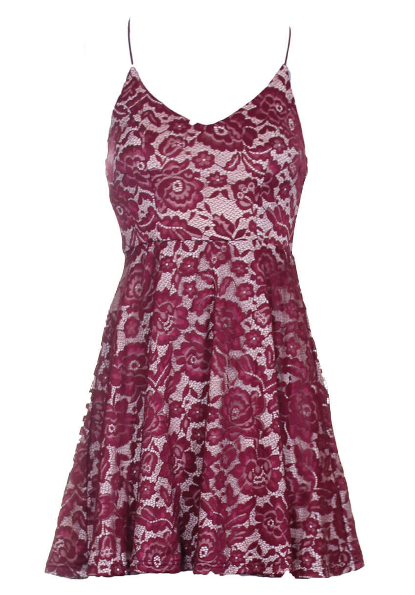 Wine Strappy Skater Dress