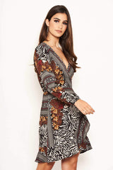 Zebra Multi Print Wrap Dress