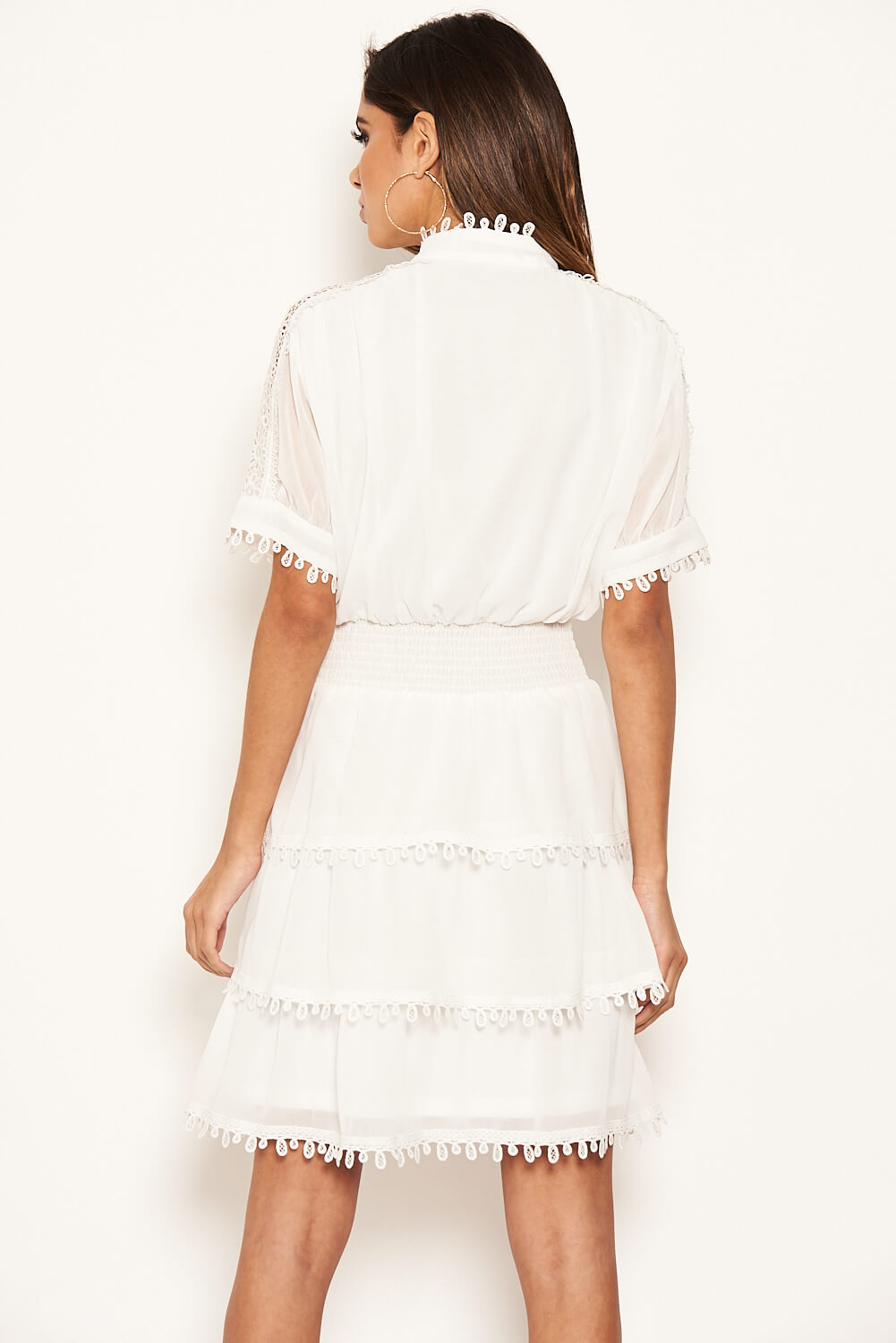 Cream Crochet Detail Tiered Dress