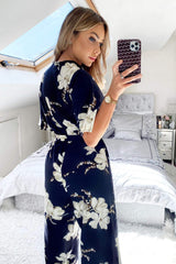 Navy Floral Wrap Culotte Jumpsuit