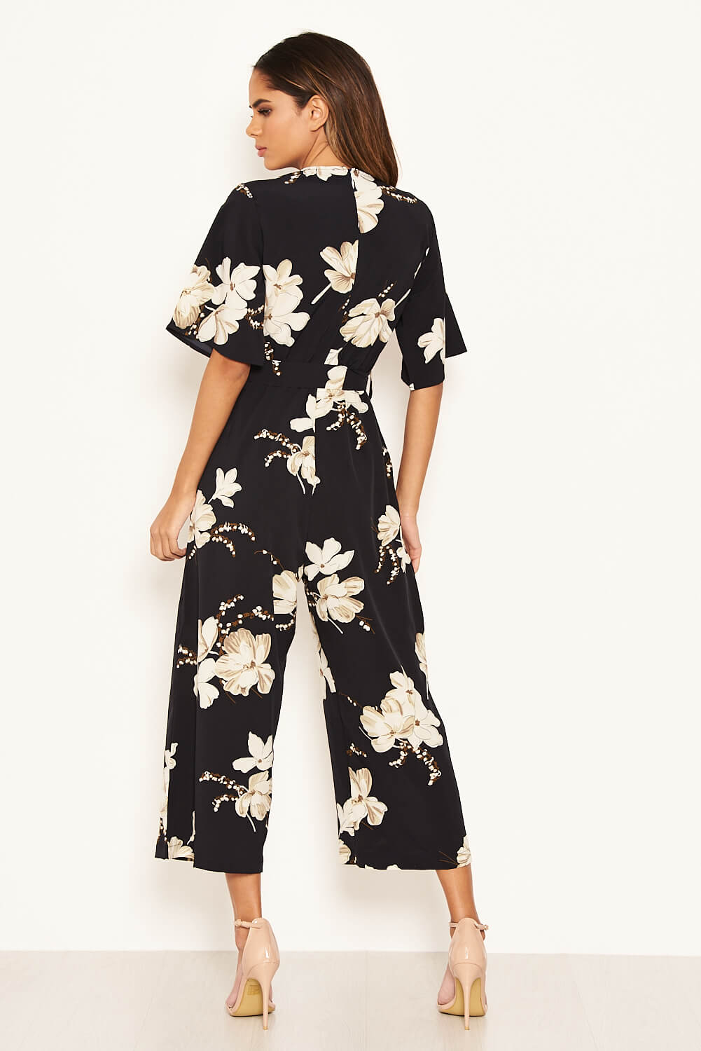 Navy Floral Wrap Culotte Jumpsuit