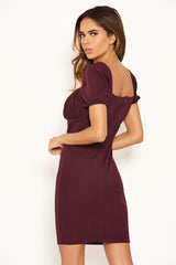 Plum Square Neck Ruched Bodycon Mini Dress