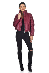 Plum Wet Look Puffer Jacket