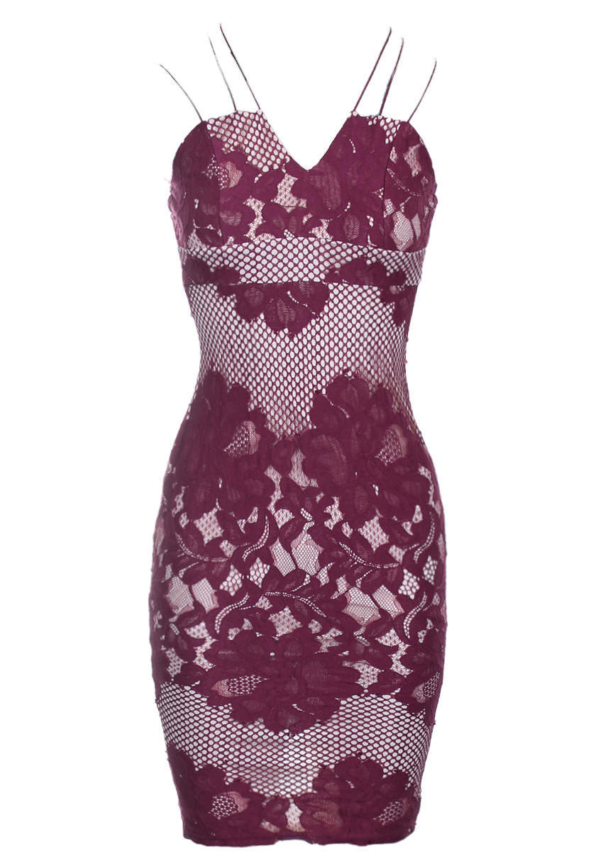 Wine Crochet Strappy Midi Dress