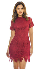 Wine High Neck  Lace   Dress
